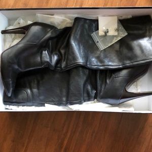 CHANEL Black Leather High Boots 6.5  38